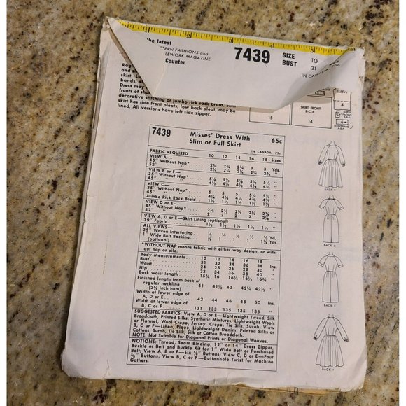 Vtg 60's McCall's 7439 Swing Dress Pencil Dress Sewing Pattern Women Sz 10 UNCUT - Picture 3 of 5